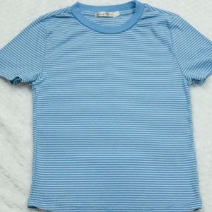 Size Juniors S -  Heart & Hips crew neck blue and white stripe crop top.